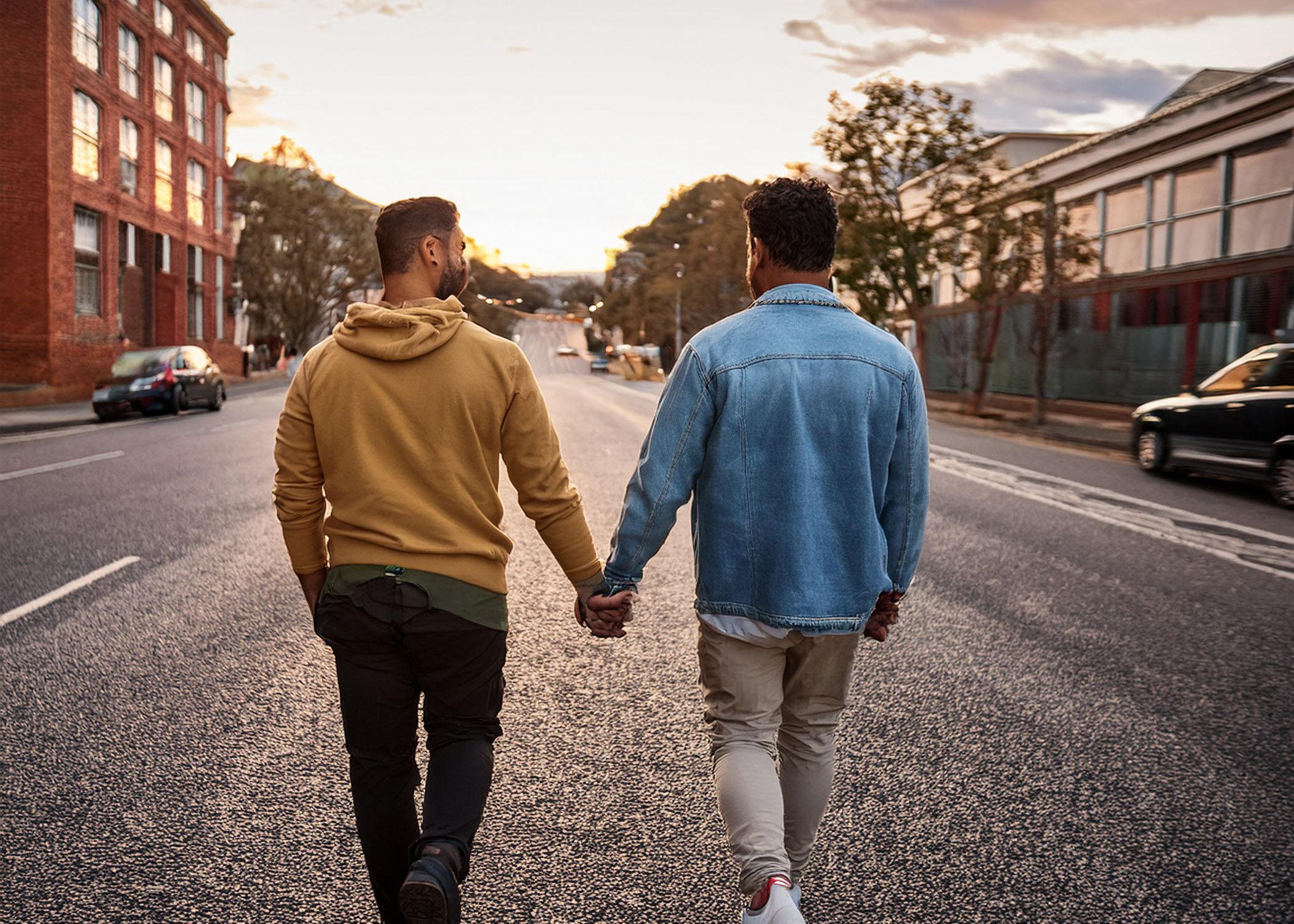 Gay couple holding hands in Ballarat